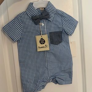 Checkered Romper with Bow tie